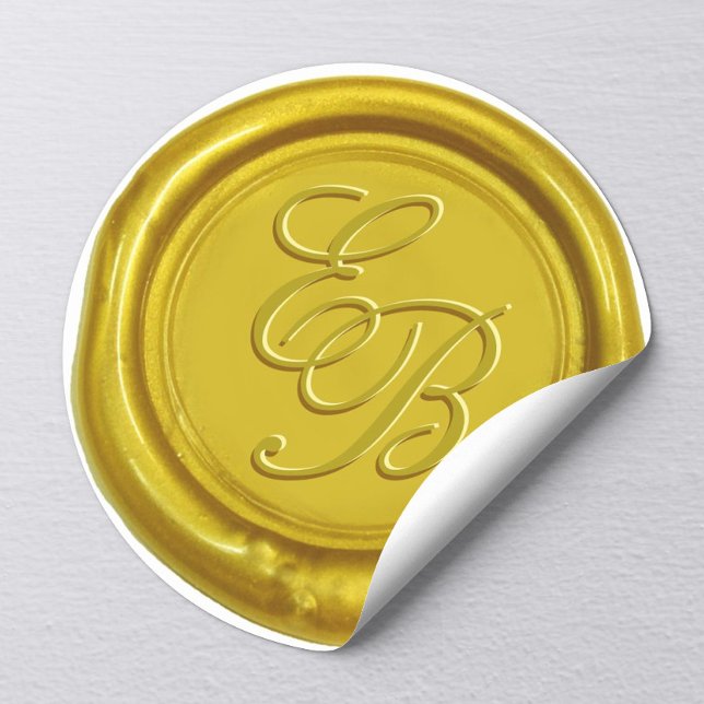 Modern Gold Wax Monogram Elegant Wedding Classic Round Sticker (Creator Uploaded)
