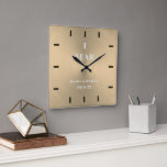 Modern Gold Wedding Anniversary Keepsake Square Square Wall Clock<br><div class="desc">A modern,  simple,  classy,  elegant,  personalised wedding anniversary keepsake clock featuring modern typography and a gold,  brushed metal background. A nice custom wedding or anniversary gift for a young - and young at heart - couple celebrating their 1st,  3rd,  5th,  10,  25th or 50th anniversary.</div>