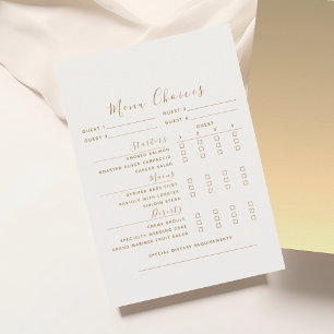 Modern Gold Wedding Menu Choice Card