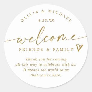 Modern Gold Wedding Welcome Hotel Bag Classic Round Sticker