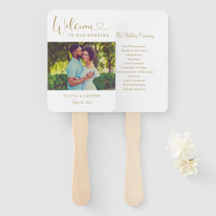 Modern Gold Welcome Wedding Photo Program Hand Fan