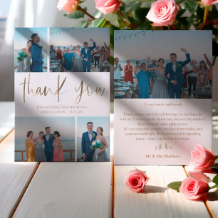 Modern Gold & White 4 Photo Thank you Wedding Card