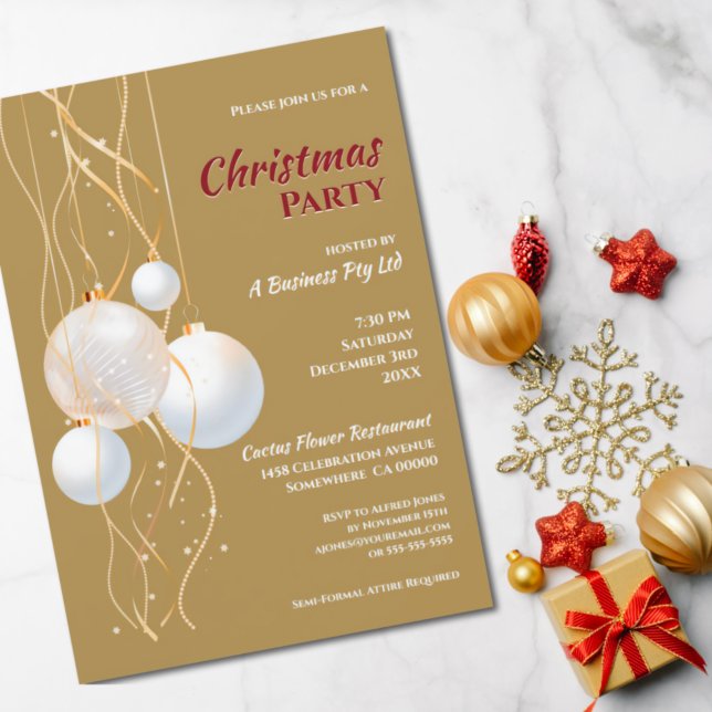 Modern Gold, White and Red Christmas Party Invitation (Creator Uploaded)