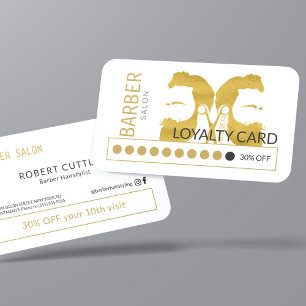 Modern gold white barber shop salon loyalty punch business card