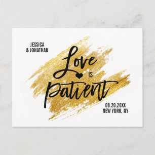 Modern Gold White Black Wedding SAVE THE DATE Announcement Postcard