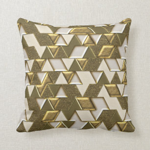 Modern Gold White Faux Metal Triangles Cushion