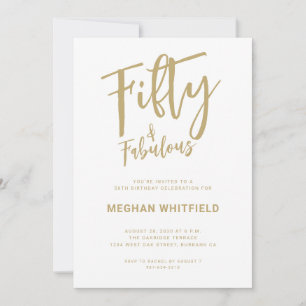 Modern Gold White Fifty Scrip 50th Birthday Party Invitation