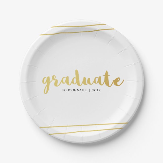 Modern Gold & White Graduate Paper Plates (Front)