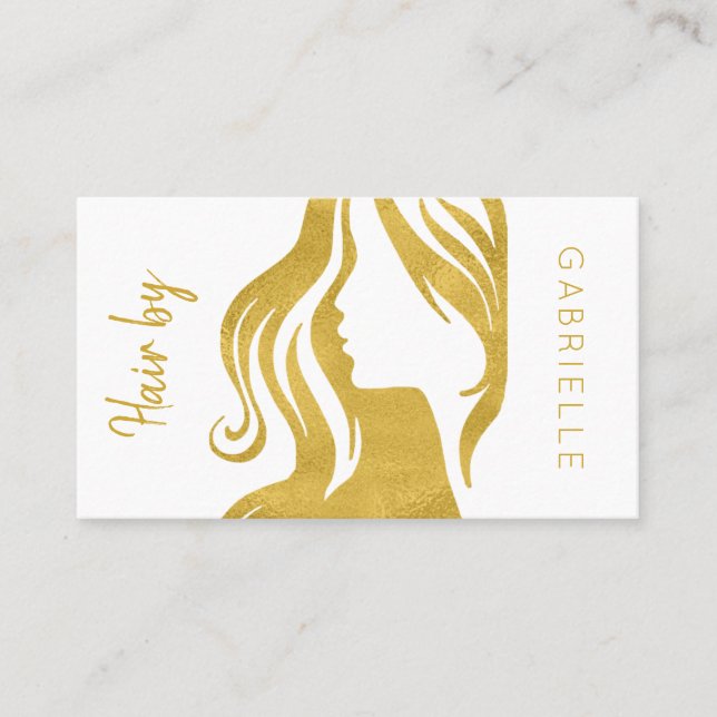 Modern gold white hair salon next appointment business card (Front)