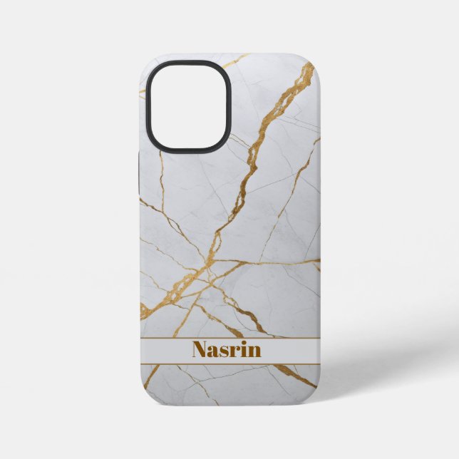 Modern Gold & White Marble  Minimalist Luxury  iPhone Case (Back)