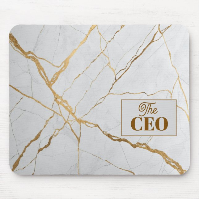 Modern Gold & White Marble  Minimalist Luxury  Mouse Pad (Front)