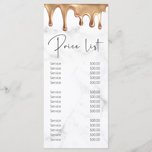 Modern Gold White Marble Salon Beauty Price List Menu (Front)