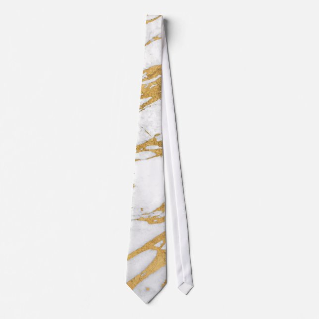 Modern Gold White Marble Stone Chic Pattern Tie (Front)