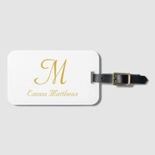 Modern Gold & White Monogram Name Travel Holiday  Luggage Tag