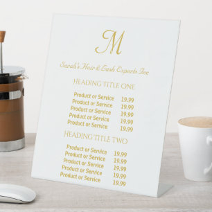 Modern Gold & White Monogram Script Salon  Pedestal Sign