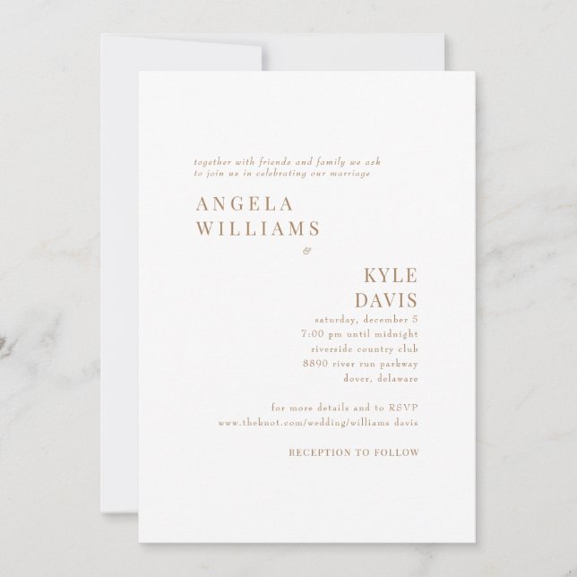 Modern Gold & White No Parents Website Wedding  Invitation (Front)