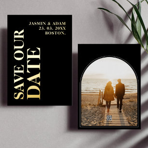 Modern Gold White Photo Wedding Save the Date