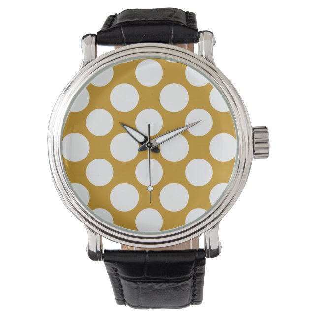 Modern Gold White Polka Dots Pattern Watch (Front)