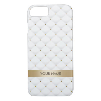 Modern Gold & White Quilted Pattern Custom Name Case-Mate iPhone Case