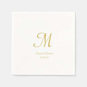 Modern Gold & White Script Monogram Wedding Party Napkin