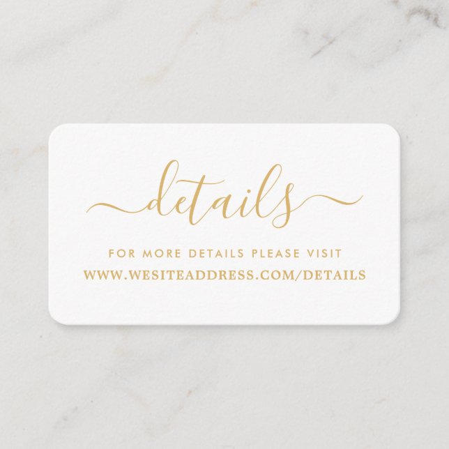 Modern Gold & White Simple Script Details Enclosure Card (Front)