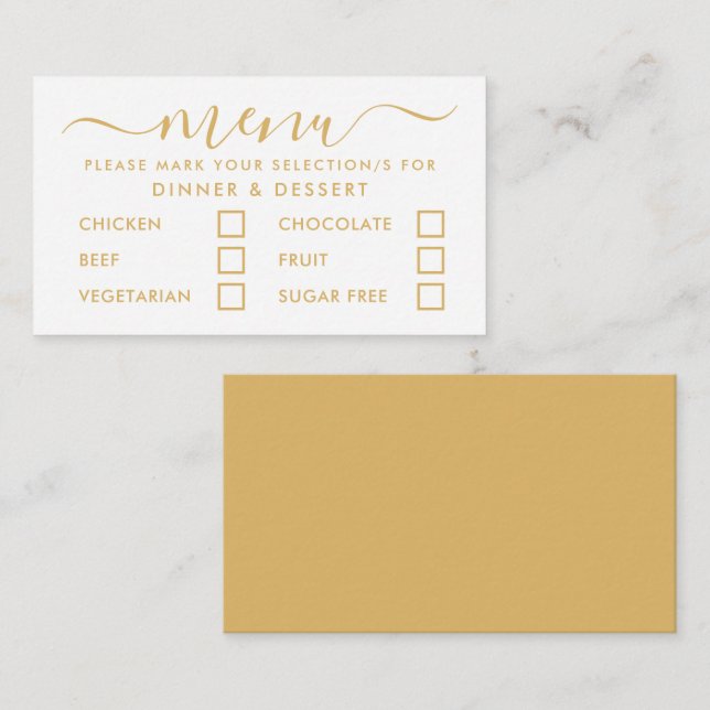 Modern Gold & White Simple Script Menu Selection (Front/Back)
