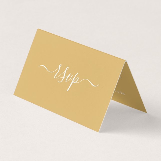 Modern Gold & White Simple Script Photo RSVP Card (Front)