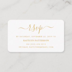 Modern Gold & White Simple Script RSVP Enclosure Card