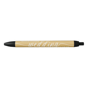 Modern Gold & White Simple Script Wedding Favour Black Ink Pen