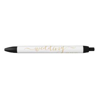 Modern Gold & White Simple Script Wedding Favour Black Ink Pen