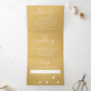 Modern Gold & White Simple Script Wedding Suite Tri-Fold Invitation