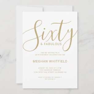 Modern Gold White Sixty Script 60th Birthday Party Invitation