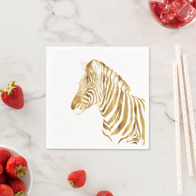 Modern Gold White Zebra Animal Safari Design Napkin (Insitu)