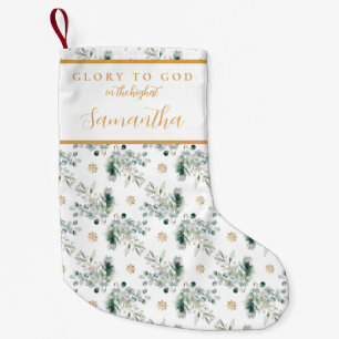 Modern Gold & Winter Greenery Religious Christmas Small Christmas Stocking