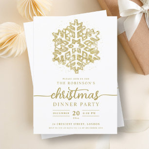 Modern Gold Winter Snowflake Christmas Party  Invitation