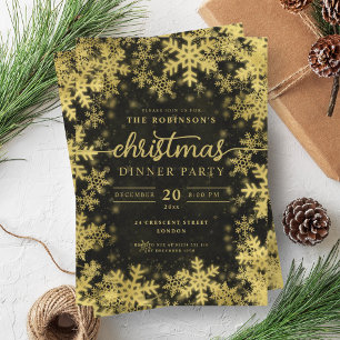 Modern Gold Winter Wonderland Christmas Black Invitation