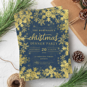 Modern Gold Winter Wonderland Christmas Navy  Invitation