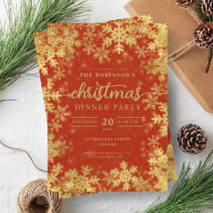 Modern Gold Winter Wonderland Christmas Red Invitation