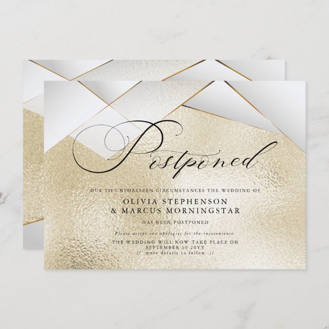 Modern Gold  with Pearl Facets Postponed Wedding Invitation (Front/Back)