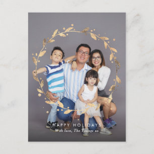 Modern Gold wreath family card postcard
