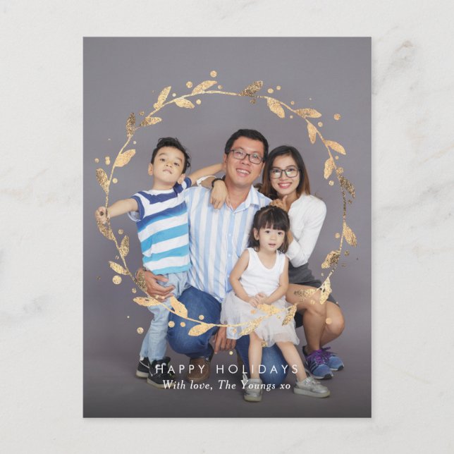 Modern Gold wreath family card postcard (Front)