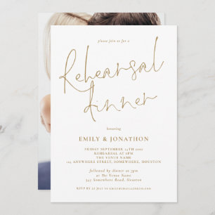 Modern Gold Writing Photo Wedding Rehearsal Dinner Invitation