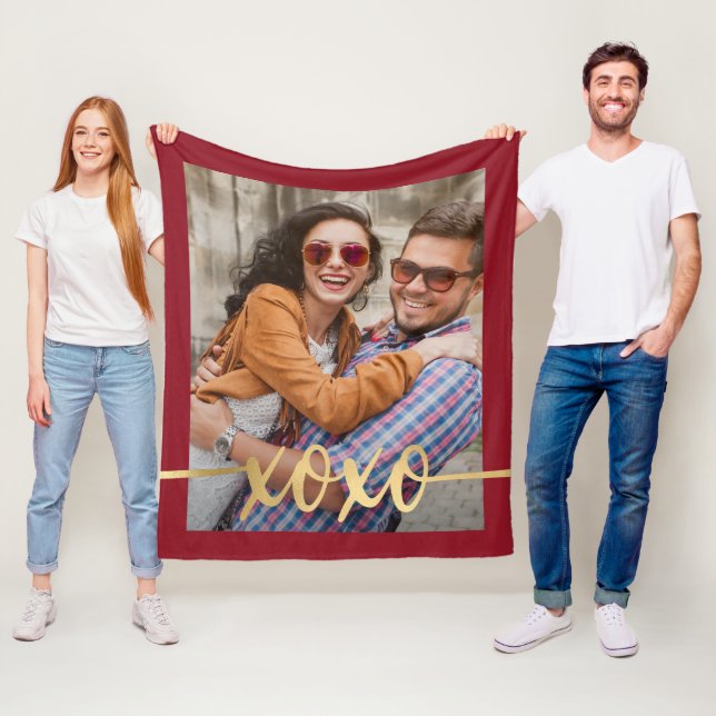 Modern Gold XOXO Valentine's Day Photo Fleece Blanket (In Situ)