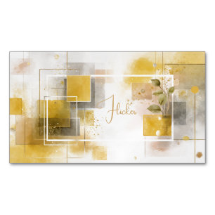 Modern Gold Yellow Abstract Watercolor Geometric Magnetic Business Card