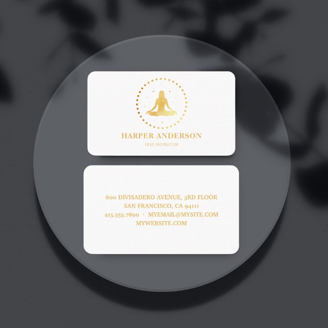 Modern Gold Yoga Instructor Logo  Business Card (Creator Uploaded)