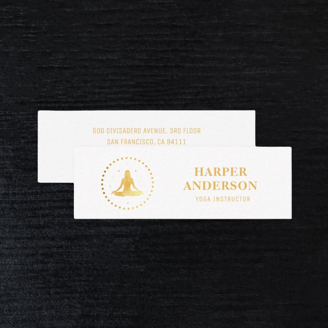 Modern Gold Yoga Instructor Professional Logo Mini Business Card (Creator Uploaded)
