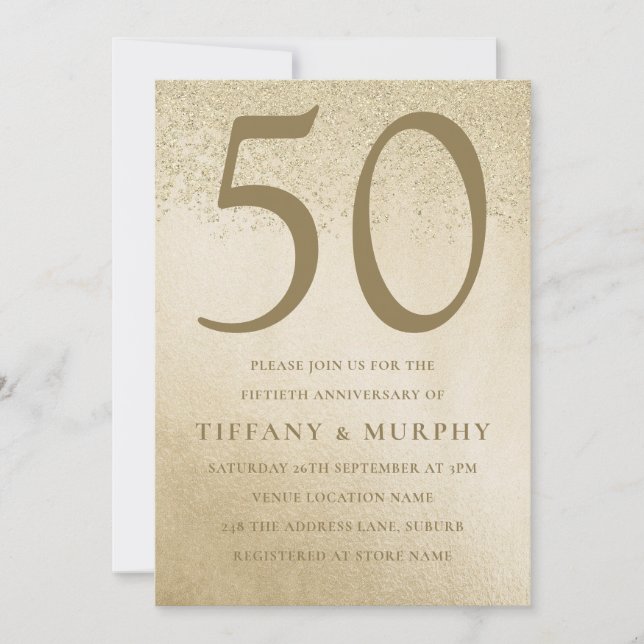 Modern Golden 50th Wedding Anniversary Invitation (Front)