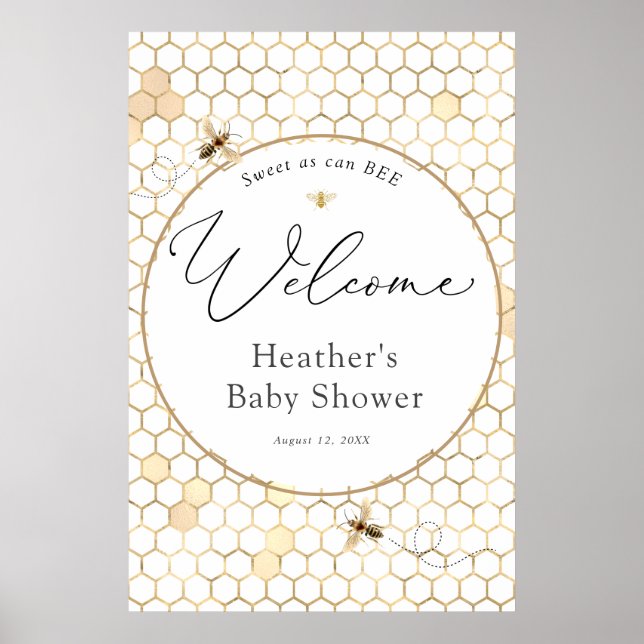 Modern Golden Bee Baby Shower Welcome Poster (Front)