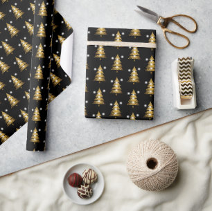 Modern Golden Black Christmas Tree Wrapping Paper