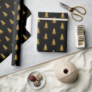 Modern Golden Black Christmas Tree  Wrapping Paper